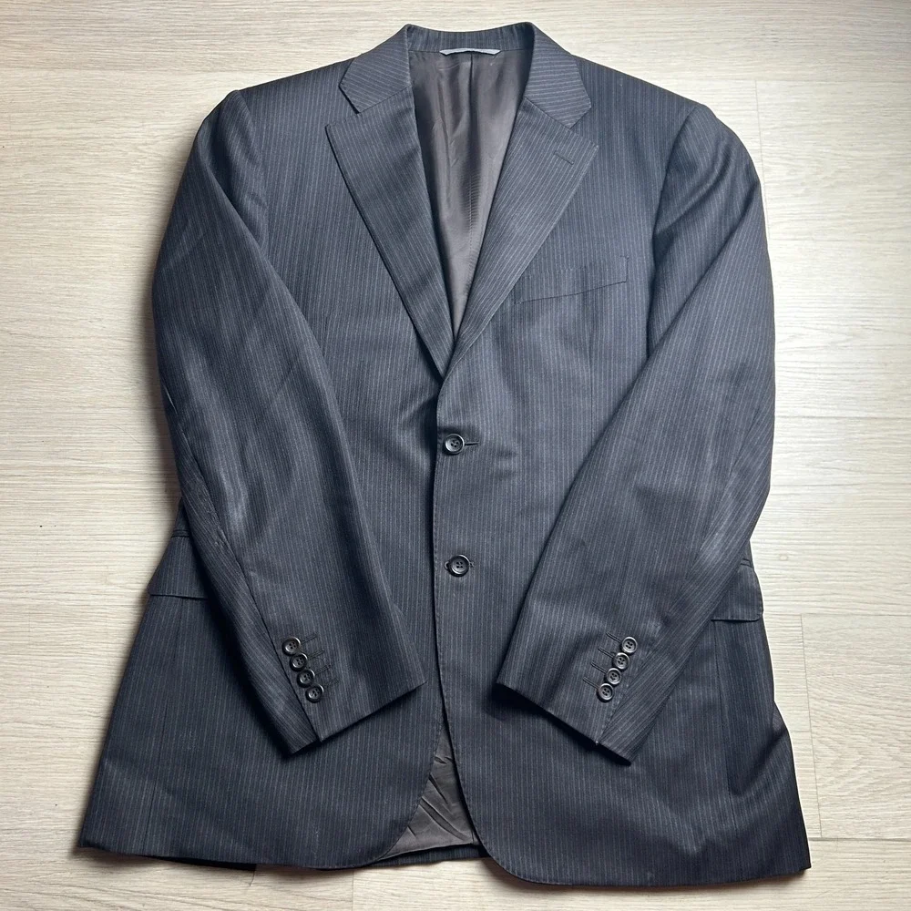 Canali Mens Suit Jacket 40R EU 50R Grey Black Brown Pinstripe 100% Wool Italy